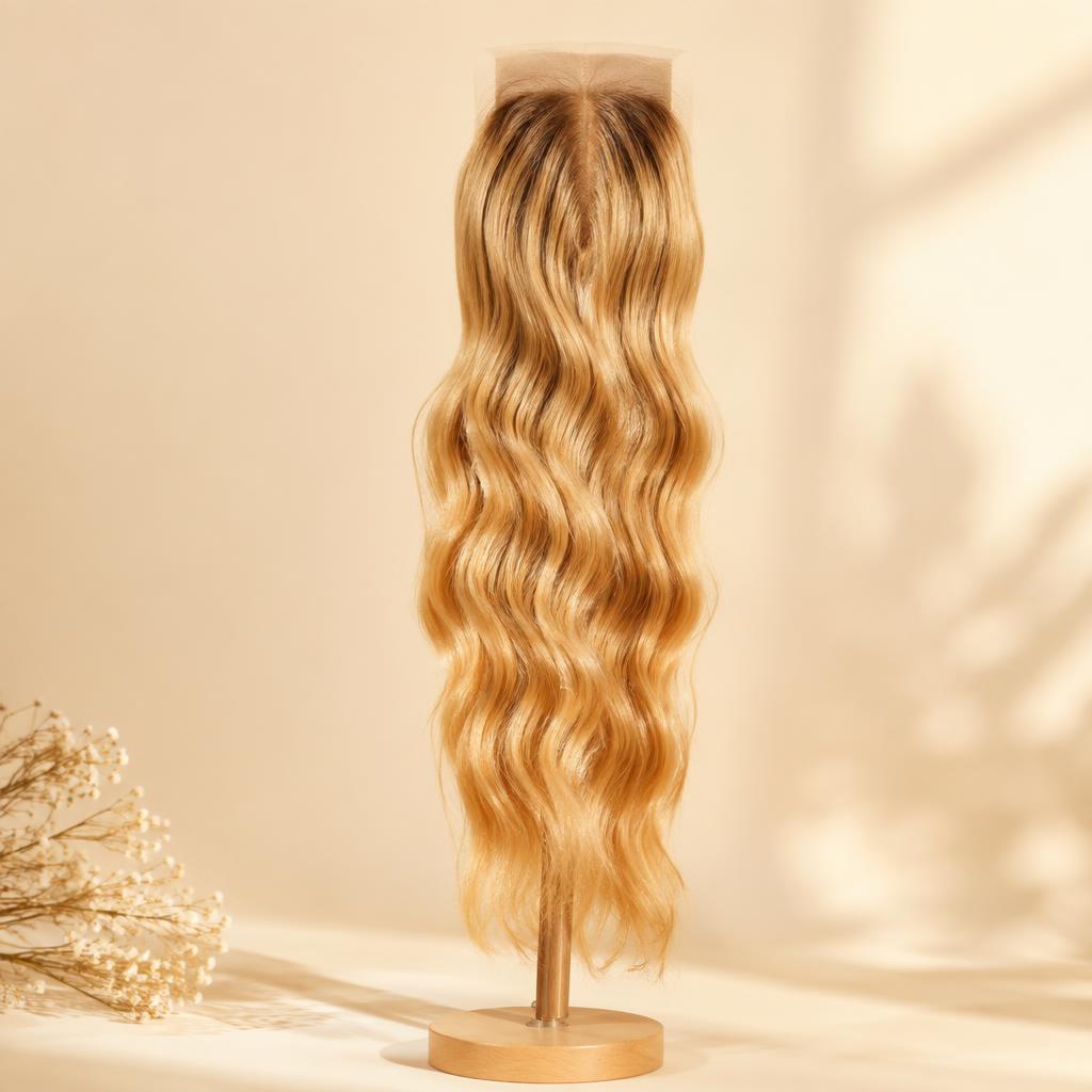 Deep wave natural brown hair bundles on a stand